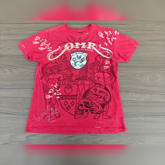 Vintage Y2K OMR SKULL STUDDED RED T L ② - Picture 1 of 6